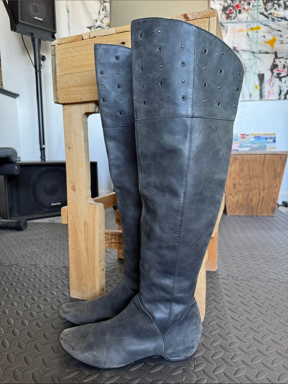 Kenneth Cole Over the Knee Optional Fold Flat Leather Boots